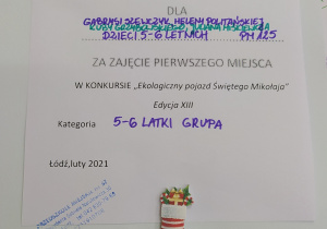 zdjęcie przedstawia dyplom dla laureatów konkursu