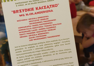 Ulotka opisująca przedstawienie "Brzydkie kaczątko"