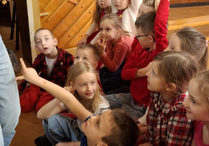 dzieci z grupy V wskazują na obrazku pokazanym przez n-lke rozwiązanie zagadki