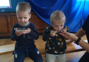 dzieci z grupy pierwszej jedzące miodek