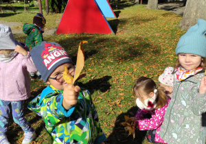 dzieci zbierające liście