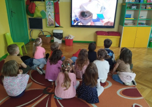 dzieci oglądające film edukacyjny o czekolazie